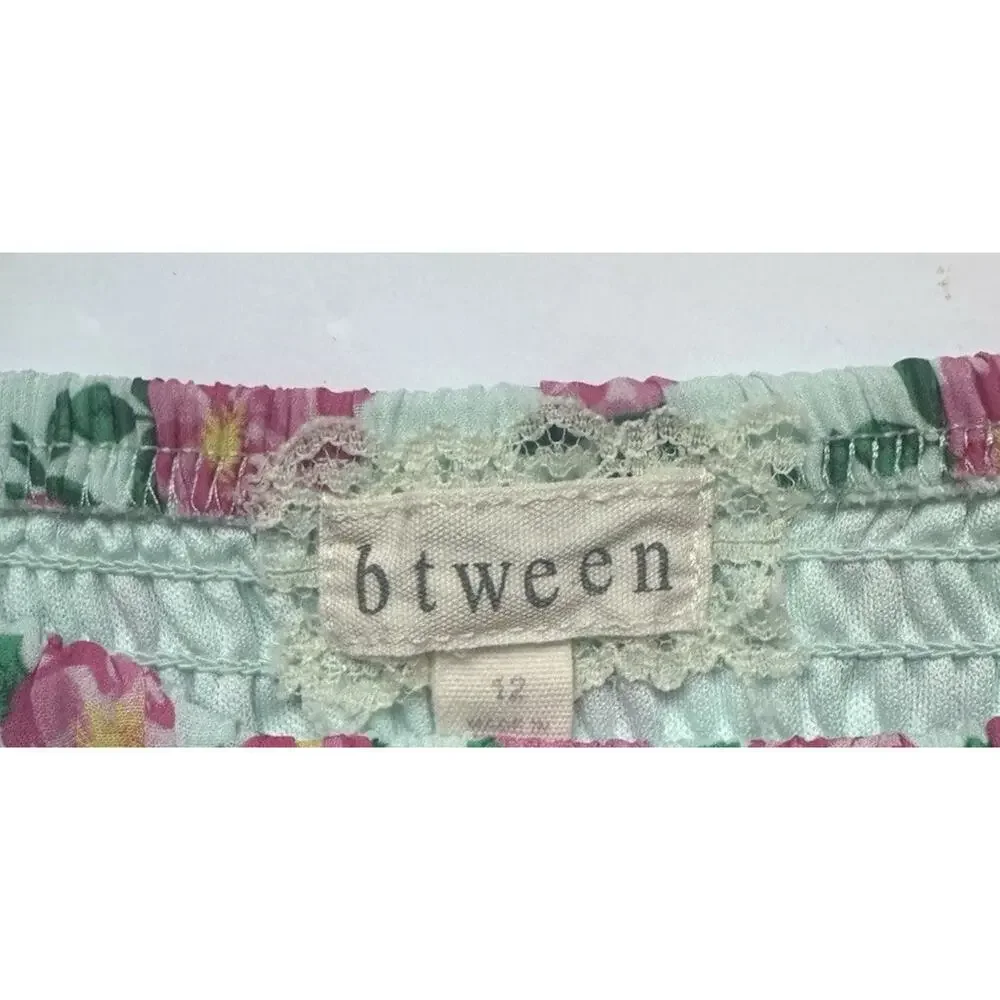 Btween Girls Floral Smocked Romper Mint Green Pink Puff Sleeve Size 12